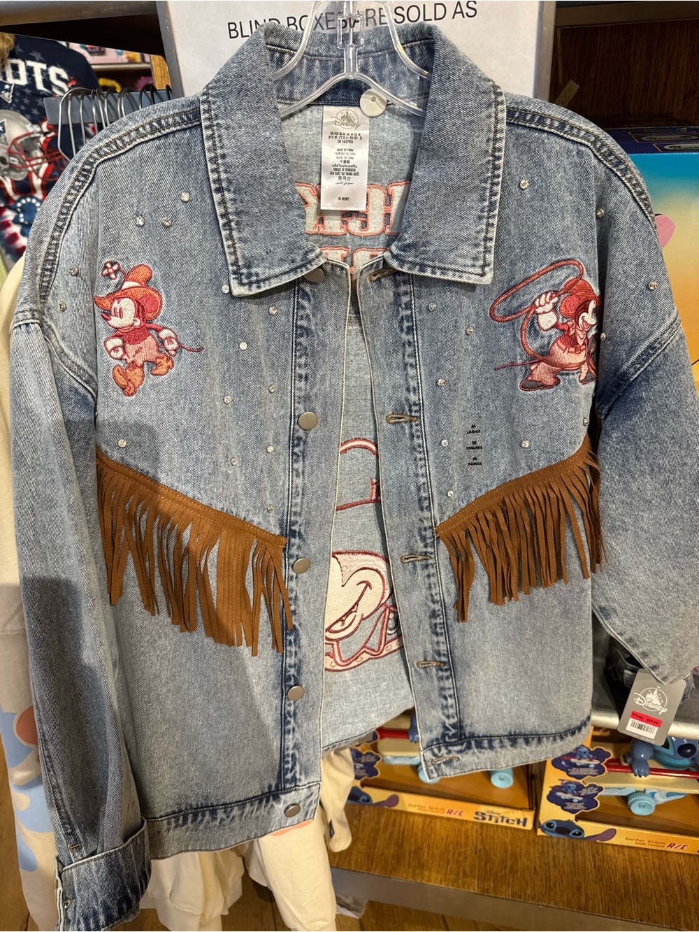 Disney Rare Denim Mickey Mouse Fringe Jean Jacket - Picture 2 of 4